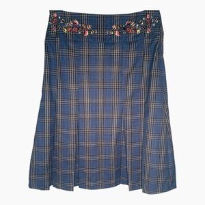 Oilily Wool Skirt Blue Plaid Pleated Embroidered Waist Size XS 4 NWT $275